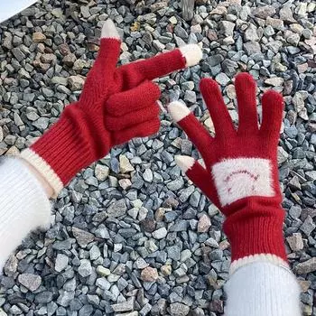 Новый стиль Милое улыбающееся лицо с пальцами и сенсорным экраном Теплые перчатки для мужчин и женщин студентов Универсальные для защиты от холода