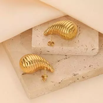 Новый стиль, мода, персонализированные титановые стальные позолоченные капли воды текстуры серьги-гвоздики простые нишевые серьги ювелирные изделия для женщин