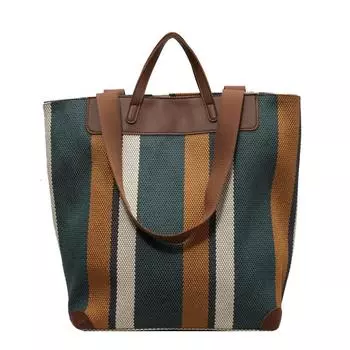 Новый стиль, модная контрастная полосатая холщовая сумка для поездок на работу, модная сумка через плечо с креплением на подмышку