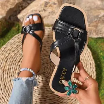Новый стиль, модные женские трендовые повседневные туфли на плоской подошве, женские повседневные летние туфли на плоской подошве, женские пляжные тапочки, сандалии 35 чёрный