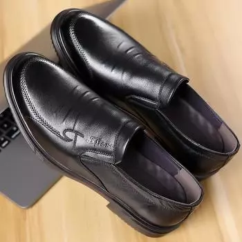 Новый стиль, мужская обувь, комплект из воловьей кожи с круглым носком, деловая повседневная кожаная обувь, мужская нескользящая обувь для папы 38