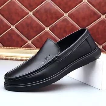 Новый стиль, мужская повседневная обувь из воловьей кожи с верхним слоем, мужская обувь без шнуровки из натуральной кожи, нескользящая обувь для пап среднего и пожилого возраста 38