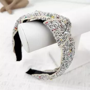 Новый стильный элегантный тканевый ободок, женский модный с узлом посередине, высокий, плетеный, льняной аксессуар для волос с широкими полями