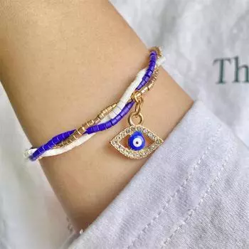 Новый стильный браслет дружбы в стиле бохо с разноцветными радужными бусинами и украшениями для глаз, подарок на отпуск для нее, летний браслет