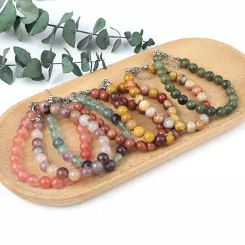 Новый стильный женский браслет, натуральный камень, флюорит/агат/розовый кварц/унакит, бусины 8X8 мм, подвески для женщин, подарок на день рождения Yellow Jade
