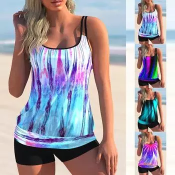 Новый стильный женский купальник из двух частей с принтом тай-дай, сексуальный пляжный комплект бикини для отпуска с бретельками S-6XL 5XL