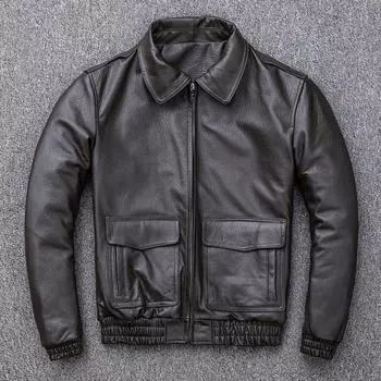 Новый стиль овчины кожаная куртка Мужской летный костюм кожаная куртка M коричневый