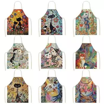 Новый стиль, парикмахерский фартук с животными, кухонный женский фартук для выпечки, женский кухонный фартук с рисунком кота, домашние фартуки на заказ, нагрудник 47x38cm