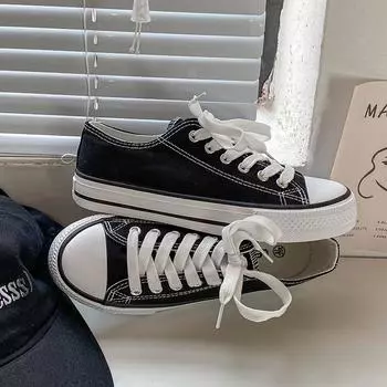 Новый стиль, парусиновая обувь, студенческие белые туфли, женские туфли на плоской подошве с низким верхом, повседневные кроссовки 35 белый