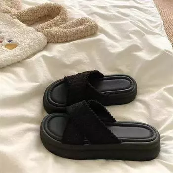 Новый стиль пляжные шлепанцы для женщин, носящих обувь на толстой подошве 35 чёрный