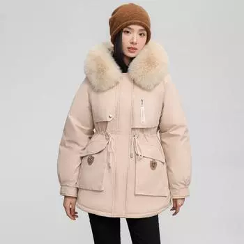 Новый стиль побеждает плюшевая утолщенная хлопковая одежда хлопковая одежда с капюшоном меховой воротник новая мода универсальная куртка женская M чёрный