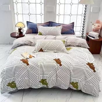 Новый стиль пододеяльник маленький свежий напечатанный растительный кашемировый твил пододеяльник с начесом напечатанный комплект из трех-четырех предметов постельного белья для студентов 120x200cm 3pcs