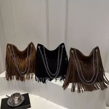 Новый стиль повседневные сумки через плечо с кисточками для женщин большая вместительная сумка через плечо дизайнерские сумки для женщин повседневное использование 28x8x29cm чёрный