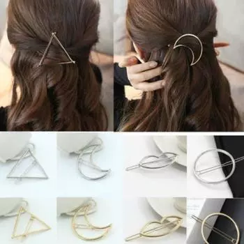 Новый стиль позолоченный/посеребренный металлический треугольный круглый лунный зажим металлическая круглая шпилька аксессуары для волос для девочек (Случайная форма и цвет)