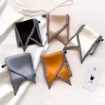 Новый стиль принт «гусиная лапка» тонкий узкий длинный декоративный шарф женская сумка лента на запястье имитация шелка модные шарфы женские 9.5x100cm синий