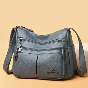 Новый стиль Простая мягкая кожаная большая вместительная легкая сумка через плечо Многокомпонентная сумка для матери с косой лямкой