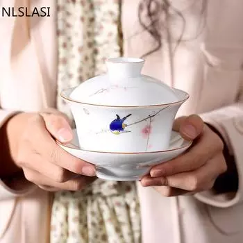 Новый стиль, ручная роспись, белая фарфоровая чаша для чая, удобство в путешествии, чайный сервиз, чайный сервиз, офисная бытовая питьевая посуда NLSLASI 290ml5