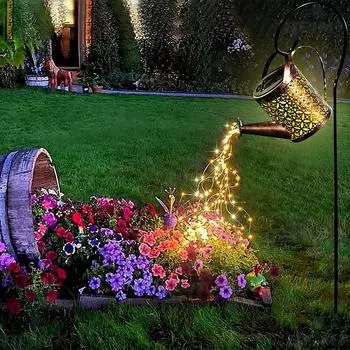 Новый стиль, солнечный светодиодный гирляндный светильник, зачарованная лейка, водонепроницаемый садовый декор, металлическая ретро-лампа, уличный стол, патио, лужайка, двор, художественная лампа золотой