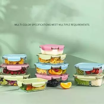 Новый стиль Стеклянный ланч-бокс для микроволновки Bento Box Крышка из силикагеля Отделения для герметичного хранения продуктов питания для закусок