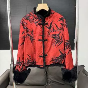 Новый стиль, стиль Тан, маленький мужчина с пряжками с обеих сторон, одетый в кожаную шубу из кроличьего меха, женская, новые зимние модели One Size красный черный