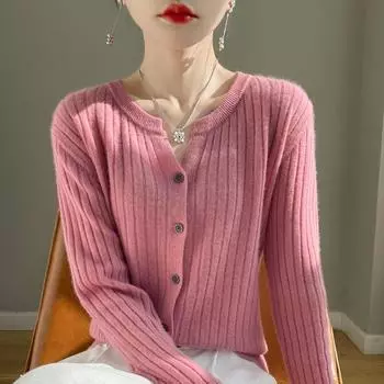 Новый стиль свитера с длинными рукавами в корейском стиле свободный темпераментный кардиган с круглым вырезом свитер куртка для женщин M белый