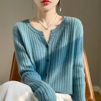Новый стиль свитера с длинными рукавами в корейском стиле свободный темпераментный кардиган с круглым вырезом свитер куртка для женщин M белый