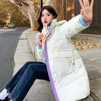 Новый стиль, свободная хлопковая куртка с капюшоном, женское зимнее утолщенное лоскутное пальто M белый