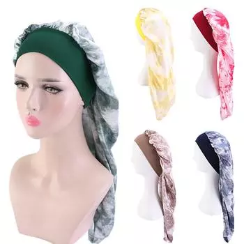 Новый стиль Tie Dyed Длинные волосы Ночная шапочка Длинная трубка Кепка Салон красоты Макияж Шляпа тёмно-синий
