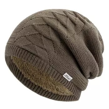 Новый Стиль Унисекс Теплая Денди Зимняя Шапка Тепло Металлическая Этикетка Плюшевая Меховая Подкладка Мягкая Шапка Бини Толстые Шапки для Женщин Мужчин Вязаная Шапка 56cm-60cm хаки