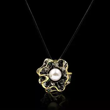 Новый стиль ювелирных изделий для женщин, длинное пресноводное жемчуг, черное золото, двухцветный, интернет-знаменитость, личность, грубый камень, кулон, темпераментное ожерелье