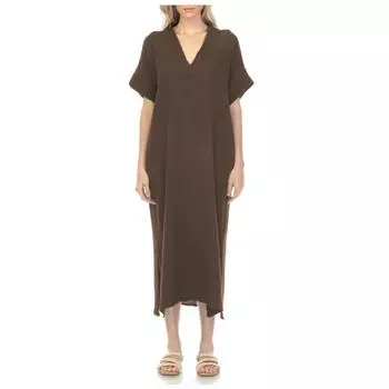 Новый стиль V-образный вырез длинное простое повседневное домашнее удобное темпераментное платье M зелёный