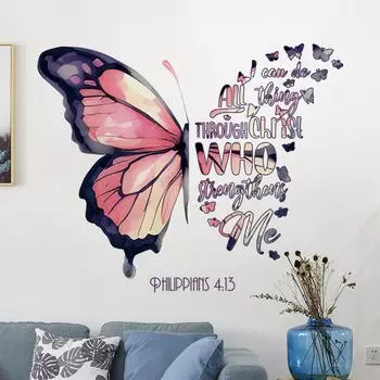Новый стиль, Весна, Вдохновляющие, Английские наклейки на стену с бабочками, Теплые, Комната спальни, Прикроватное украшение, Самоклеящиеся наклейки на стену 30 * 60CM