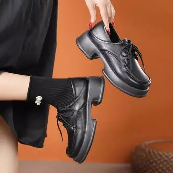 Новый стиль Винтажная весенняя повседневная обувь Женская японская осенняя толстая подошва модные универсальные одинарные туфли удобная посадка 35