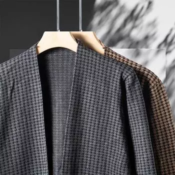 Новый стиль, весна и осень, вязаный кардиган с длинными рукавами для молодых и мужчин среднего возраста, тонкий и красивый базовый кардиган M