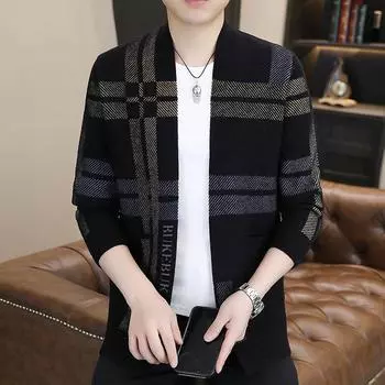 Новый стиль, весна и осень, вязаный кардиган с длинными рукавами для молодых и мужчин среднего возраста, тонкий и красивый кардиган с окантовкой M
