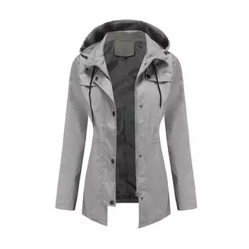 Новый стиль ветровка женская средней длины кардиган с капюшоном пальто уличный плащ S