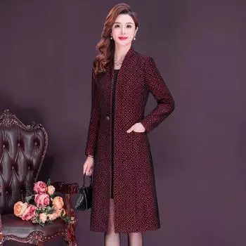 Новый стиль, винтажное жаккардовое женское пальто-ветровка, элегантное платье для мамы L винный