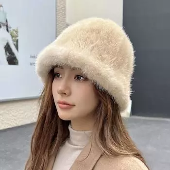 Новый стиль, женские зимние шапки-ведро из 100% натурального меха норки, теплая шапка из натурального норкового меха, женская уличная модная шапка из натурального меха норки Adjustable 55cm-59cm чёрный