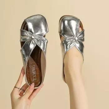 Новый стиль женских туфель-ботинок на плоской подошве с мягкой подошвой и неглубоким вырезом 35 серебряный