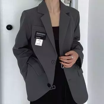Новый стиль, женский повседневный пиджак и пальто с длинными рукавами, черно-серая одежда S чёрный