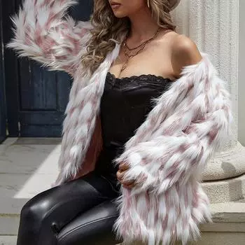 Новый стиль, женское пальто из искусственного меха, меховая куртка, женская зимняя теплая кожаная контрастная искусственная шуба, розовое пальто, короткая верхняя одежда S