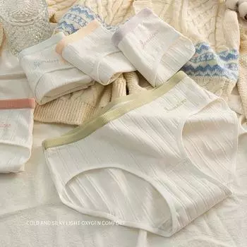 Новый стиль женского нижнего белья из хлопка с промежностью и средней талией, трусы для девочек и женщин XL синий