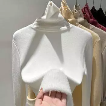 Новый стиль женского осенне-зимнего термобелья с белой водолазкой One size белый