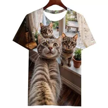 Новый стиль животное селфи узор принт абстрактный смешной модный короткий рукав Детский Мужской Женский 110