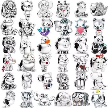 Новый стиль животных Lucky Cat Собака Панда Медведь Лев Змея Кролик Бусины «сделай сам» подходят оригинальные модные подвески Серебряный цвет Браслеты Ювелирные изделия