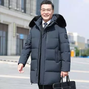 Новый стиль зимней пуховой куртки для мужчин среднего и пожилого возраста, утепленное зимнее утепленное пальто средней и длинной длины L