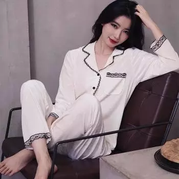 Новый стиль, золотая бархатная пижама для осенне-зимнего женского костюма из двух частей с длинными рукавами M синий