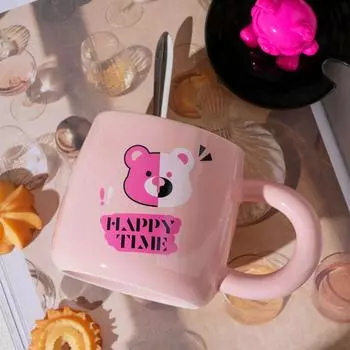 Новый сувенирный подарок кружка бытовая керамическая чашка с изображением медведя из мультфильма девушка чашка для воды высокий внешний вид большая емкость чашка 400ML