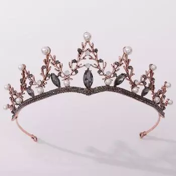 Новый свадебный ободок в стиле ретро со стразами в стиле барокко, черная корона, инкрустированная жемчугом, бриллиантовая корона, тиара