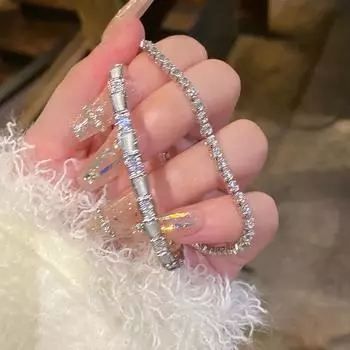 Новый сверкающий женский квадратный браслет с жемчугом, модный женский браслет серебряного цвета из сплава с цирконом для клубного бара, праздничные украшения